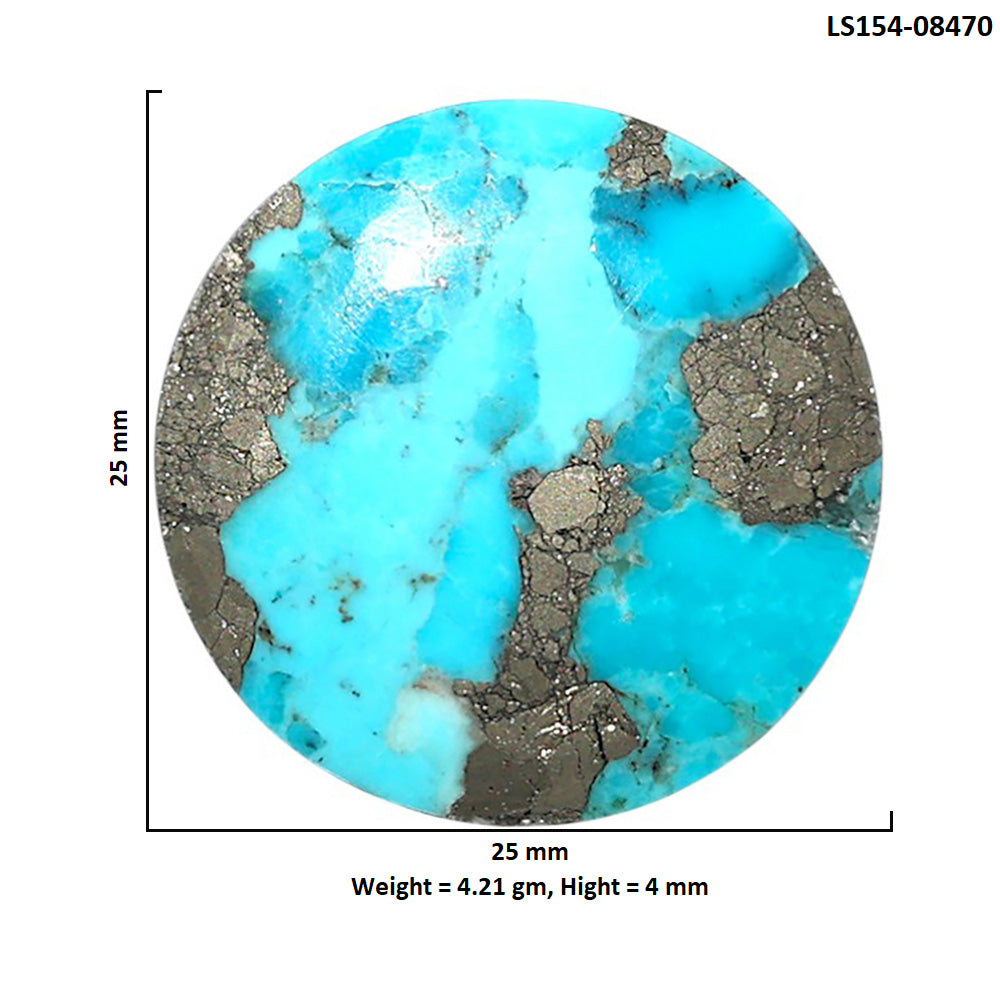 Kingman Turquoise With Pyrite 25x25x4 mm Round Shape Polished Gemstone LS154-08470