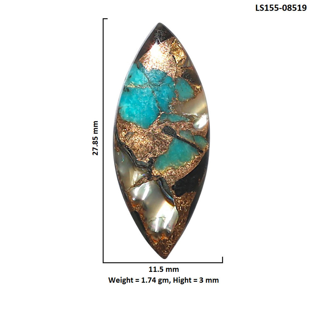Shell In Black Blue Turquoise 11.5x27.85x3 mm Marquise Shape Polished Gemstone LS155-08519