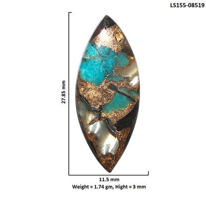 Shell In Black Blue Turquoise 11.5x27.85x3 mm Marquise Shape Polished Gemstone LS155-08519