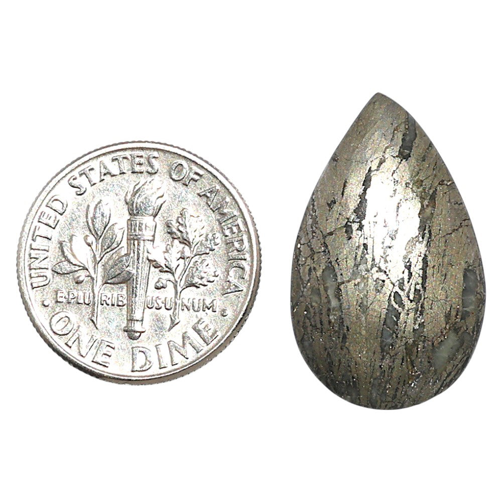 Natural Feder Pyrite 14.2x23.4x4.4 mm Pear Shape Polished Gemstone LS160-09282