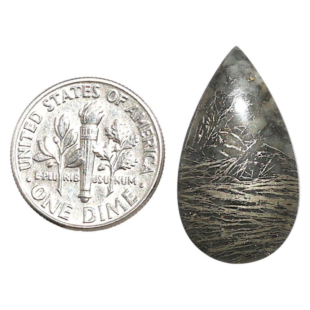 Natural Feder Pyrite 14.1x25.15x3.5 mm Pear Shape Polished Gemstone LS160-09283