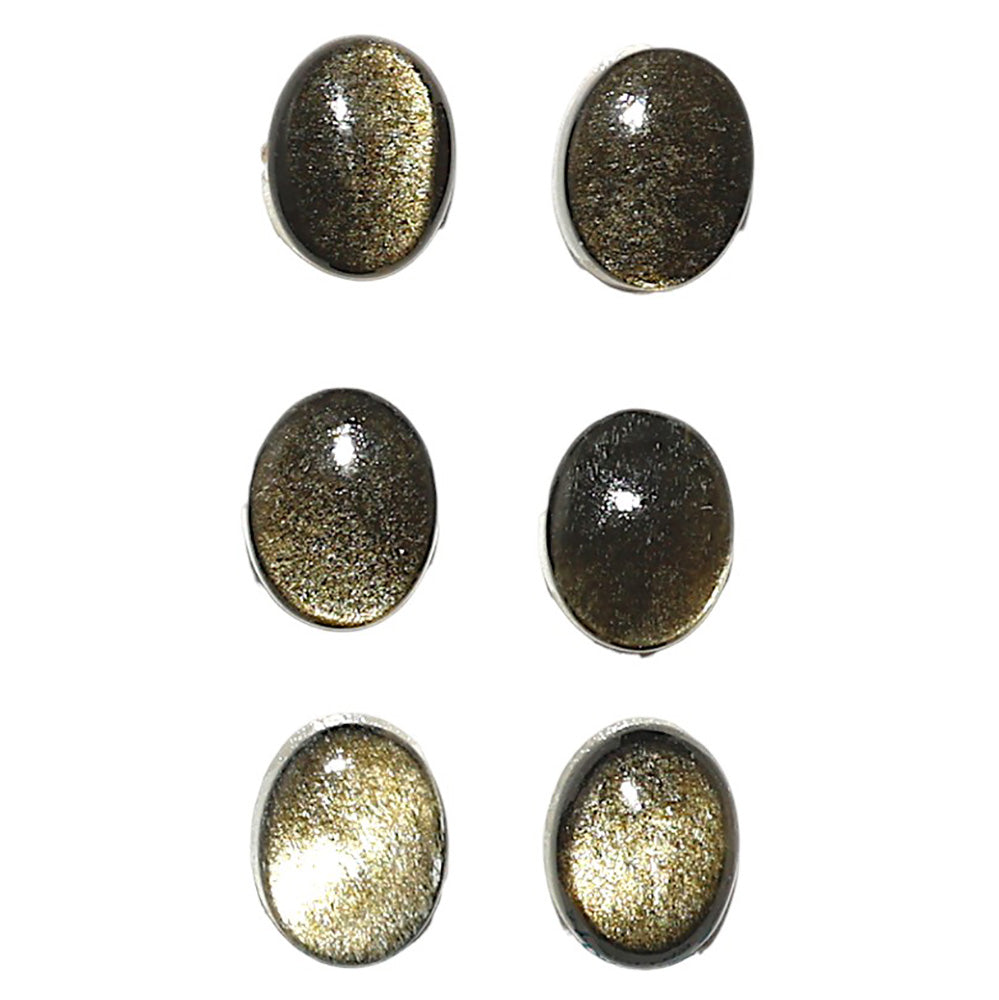 Natural Silver Obsidian 7x9x3 mm Oval Shape Polished Gemstone Set of 6 LS164-010247