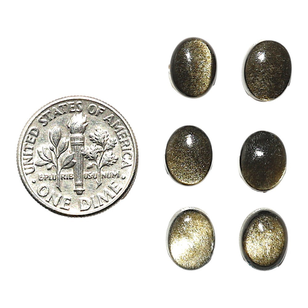 Natural Silver Obsidian 7x9x3 mm Oval Shape Polished Gemstone Set of 6 LS164-010247
