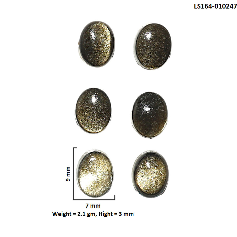 Natural Silver Obsidian 7x9x3 mm Oval Shape Polished Gemstone Set of 6 LS164-010247