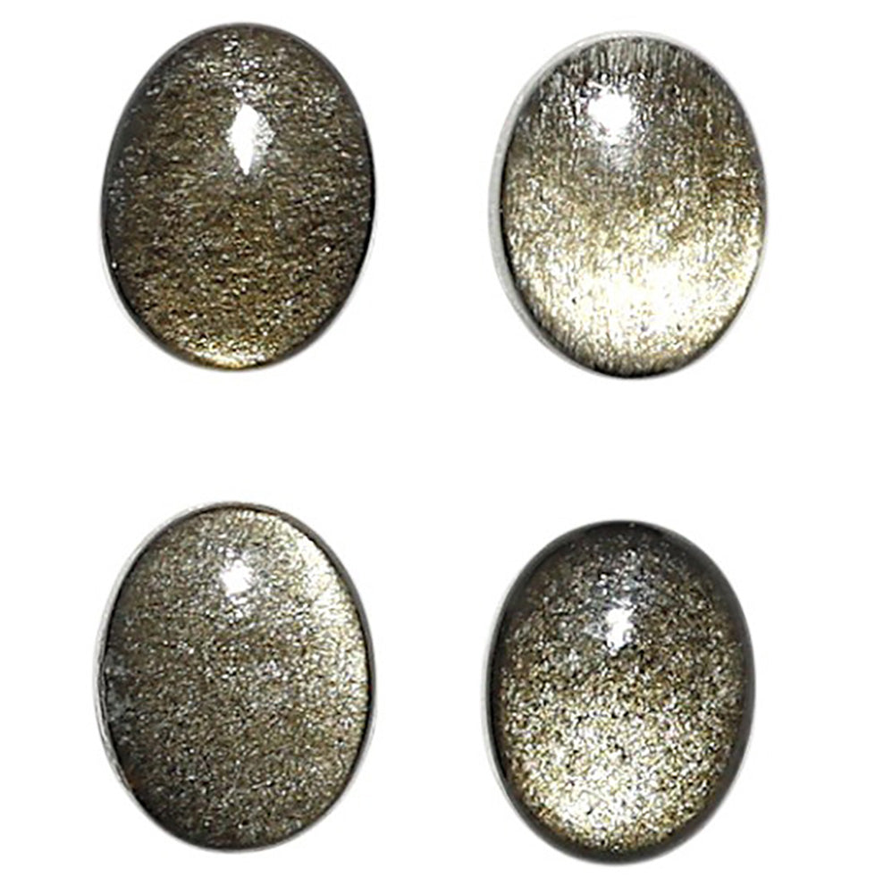 Natural Silver Obsidian 7x9x3.5 mm Oval Shape Polished Gemstone Set of 4 LS164-09351