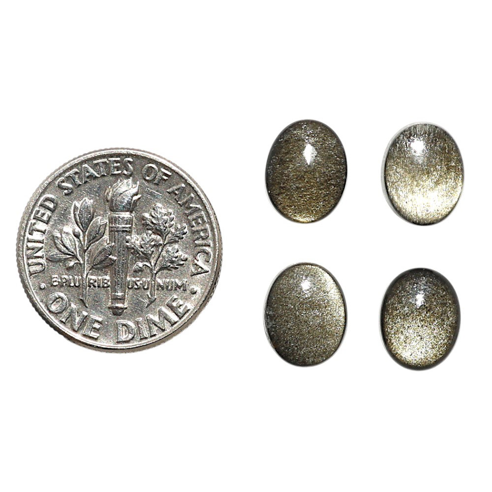 Natural Silver Obsidian 7x9x3.5 mm Oval Shape Polished Gemstone Set of 4 LS164-09351