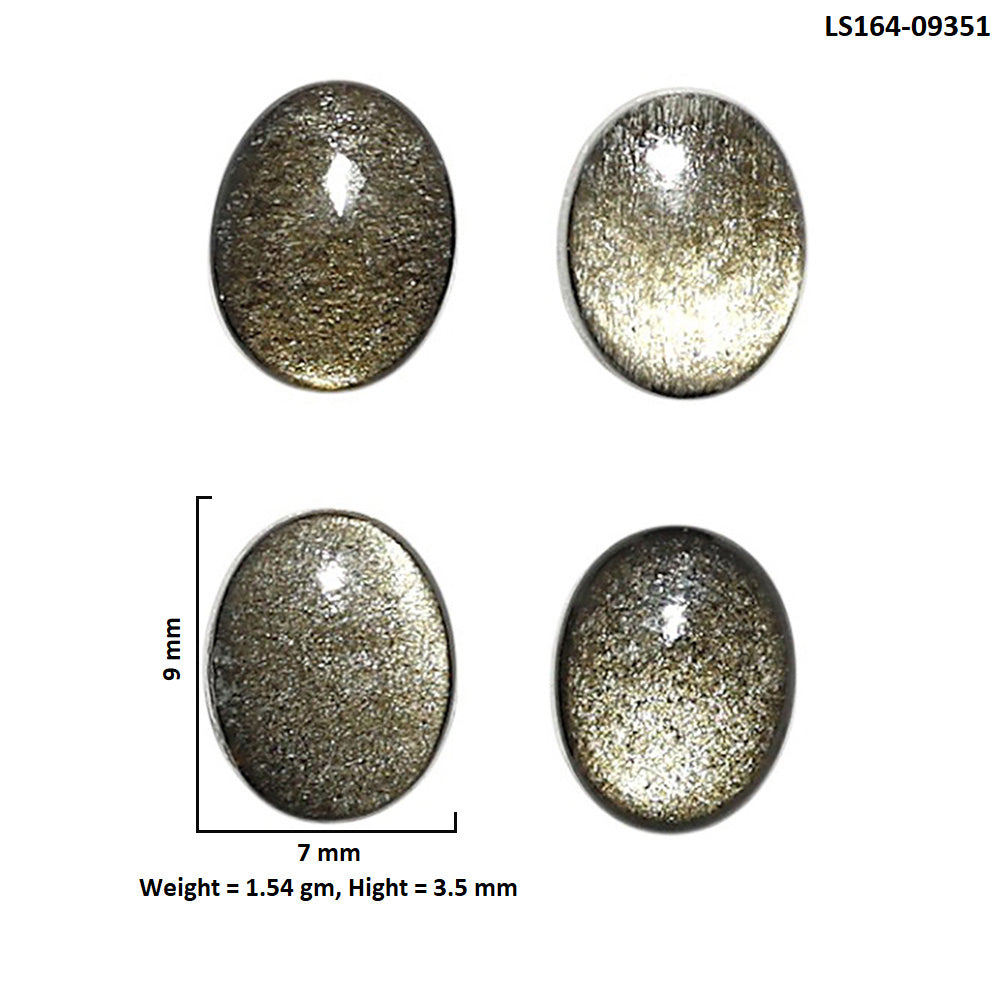 Natural Silver Obsidian 7x9x3.5 mm Oval Shape Polished Gemstone Set of 4 LS164-09351