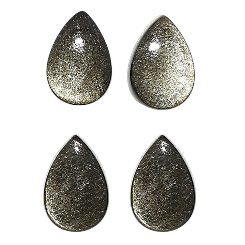 Natural Silver Obsidian 8x12x4 mm Pear Shape Polished Gemstone Set of 4 LS164-09352