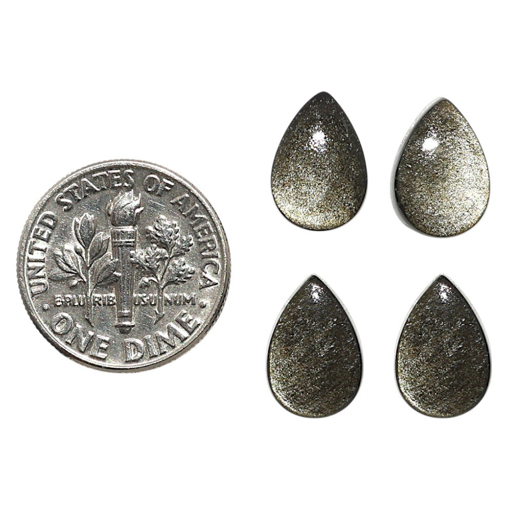Natural Silver Obsidian 8x12x4 mm Pear Shape Polished Gemstone Set of 4 LS164-09352