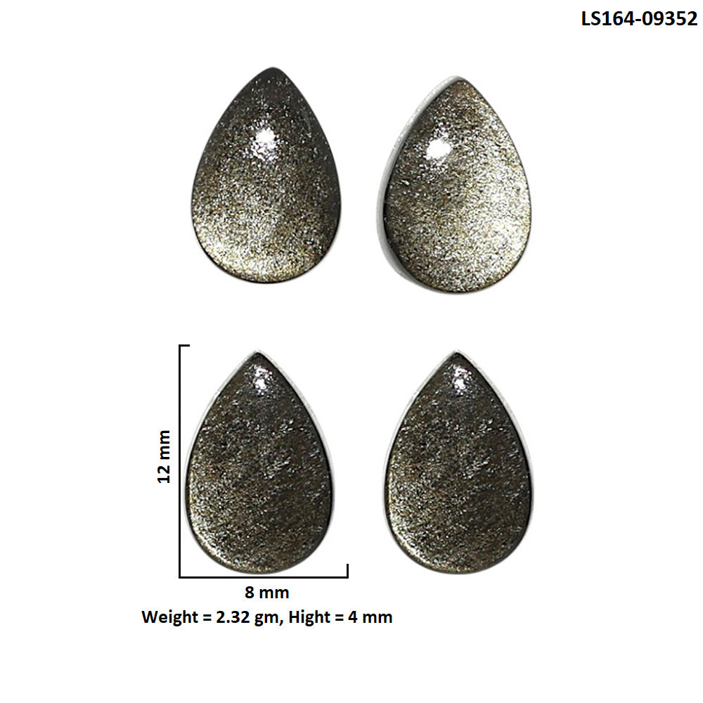 Natural Silver Obsidian 8x12x4 mm Pear Shape Polished Gemstone Set of 4 LS164-09352
