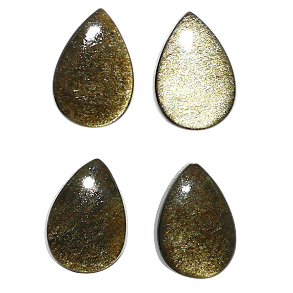 Natural Silver Obsidian 8x12x3 mm Pear Shape Polished Gemstone Set of 4 LS164-09353