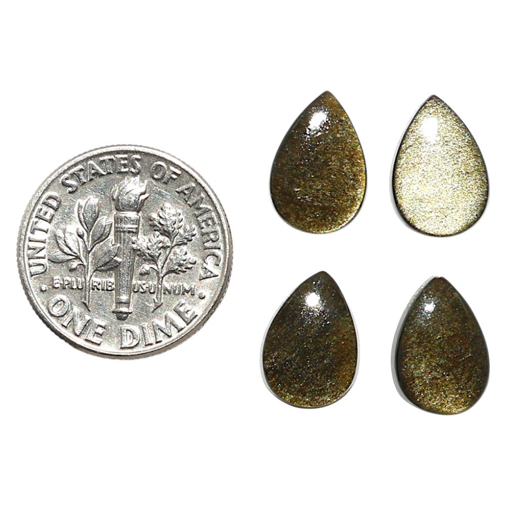 Natural Silver Obsidian 8x12x3 mm Pear Shape Polished Gemstone Set of 4 LS164-09353
