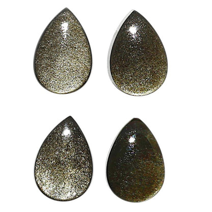 Natural Silver Obsidian 8x12x3.7 mm Pear Shape Polished Gemstone Set of 4 LS164-09354