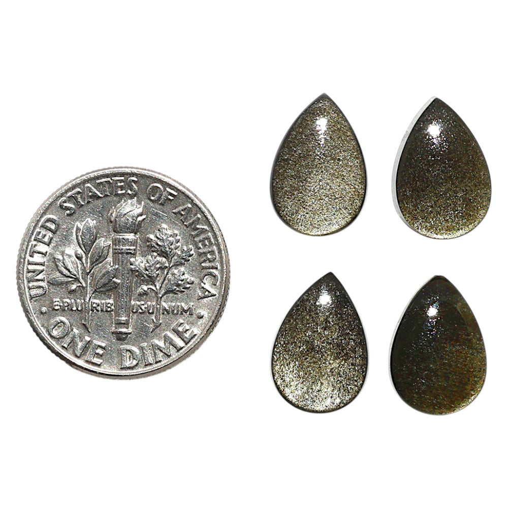 Natural Silver Obsidian 8x12x3.7 mm Pear Shape Polished Gemstone Set of 4 LS164-09354