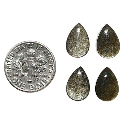 Natural Silver Obsidian 8x12x3.7 mm Pear Shape Polished Gemstone Set of 4 LS164-09354