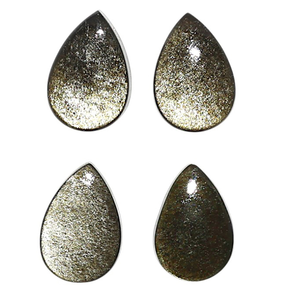 Natural Silver Obsidian 8x12x3 mm Pear Shape Polished Gemstone Set of 4 LS164-09355