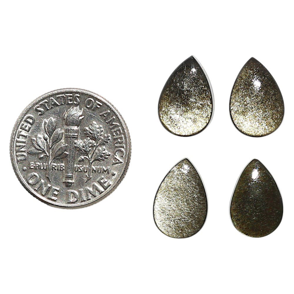 Natural Silver Obsidian 8x12x3 mm Pear Shape Polished Gemstone Set of 4 LS164-09355