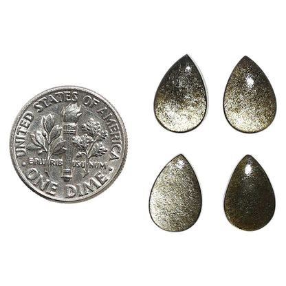 Natural Silver Obsidian 8x12x3 mm Pear Shape Polished Gemstone Set of 4 LS164-09355