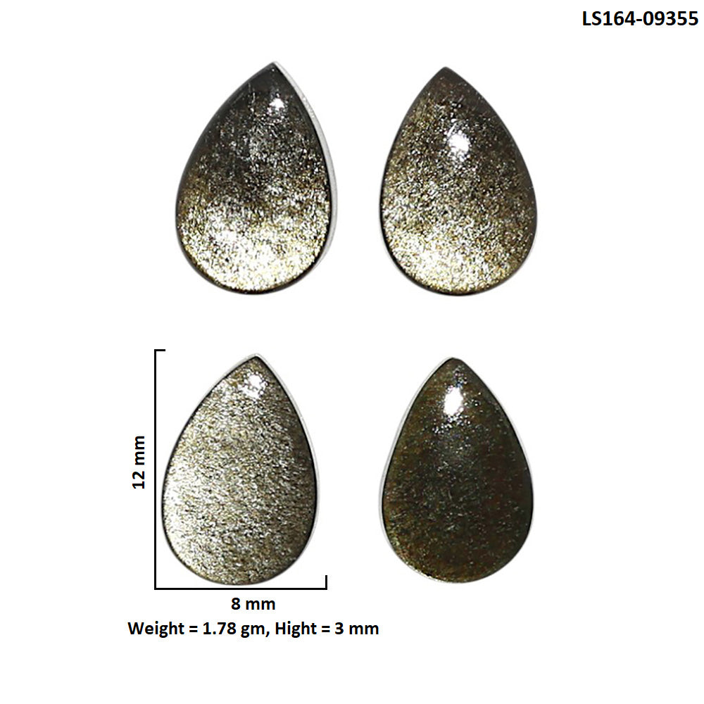 Natural Silver Obsidian 8x12x3 mm Pear Shape Polished Gemstone Set of 4 LS164-09355