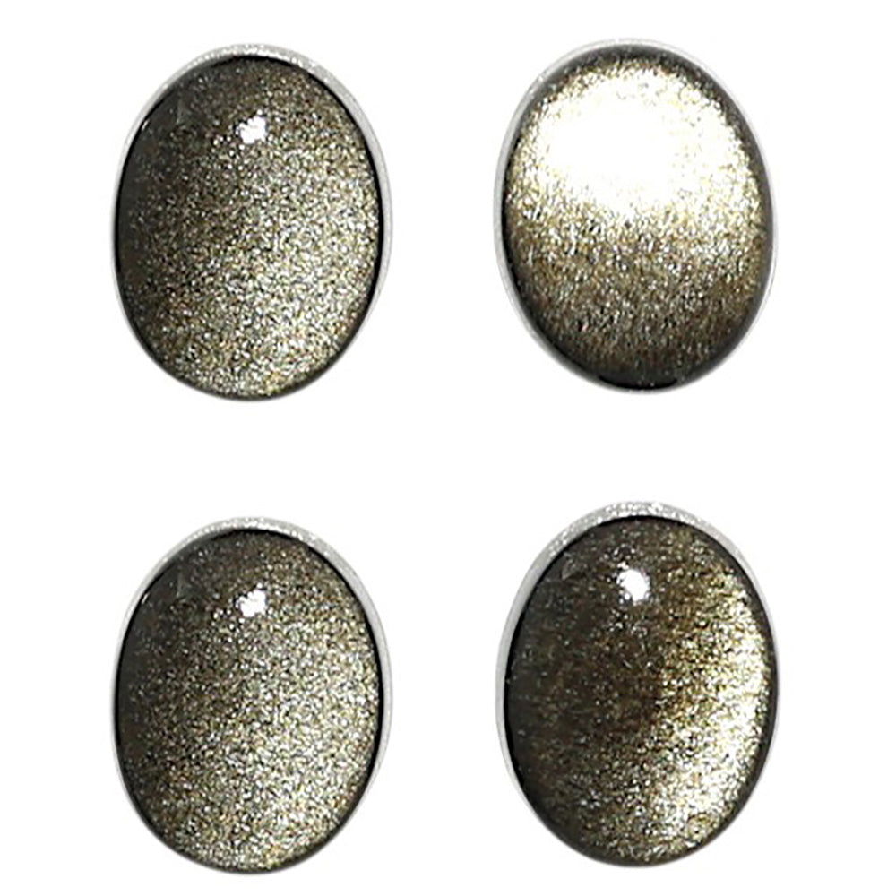 Natural Silver Obsidian 7x9x3.7 mm Oval Shape Polished Gemstone Set of 4 LS164-09356