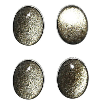 Natural Silver Obsidian 7x9x3.7 mm Oval Shape Polished Gemstone Set of 4 LS164-09356