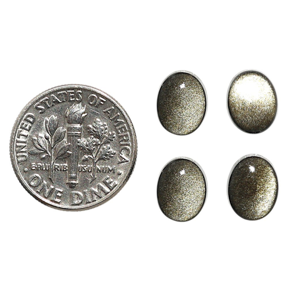Natural Silver Obsidian 7x9x3.7 mm Oval Shape Polished Gemstone Set of 4 LS164-09356