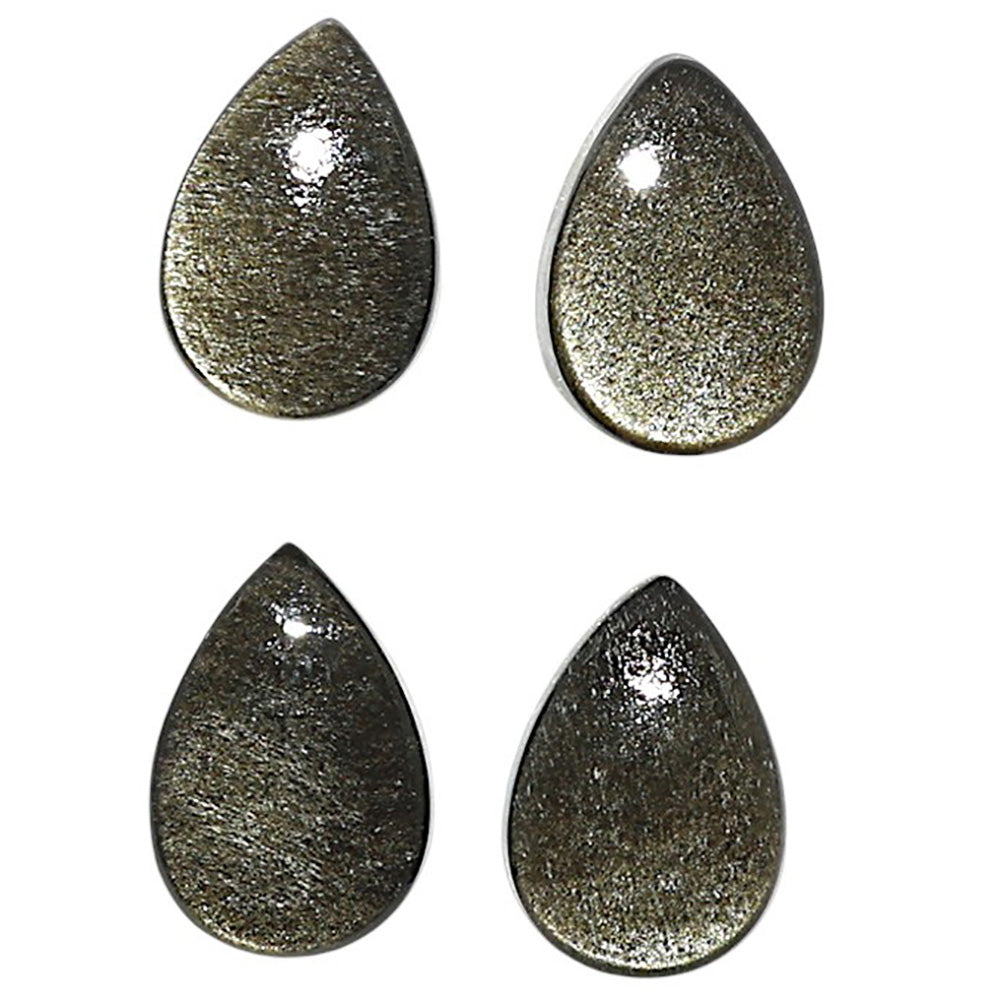 Natural Silver Obsidian 8x12x4 mm Pear Shape Polished Gemstone Set of 4 LS164-09357