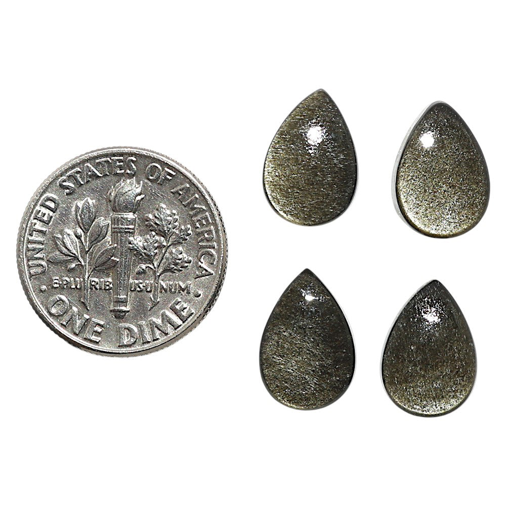 Natural Silver Obsidian 8x12x4 mm Pear Shape Polished Gemstone Set of 4 LS164-09357