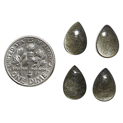 Natural Silver Obsidian 8x12x4 mm Pear Shape Polished Gemstone Set of 4 LS164-09357