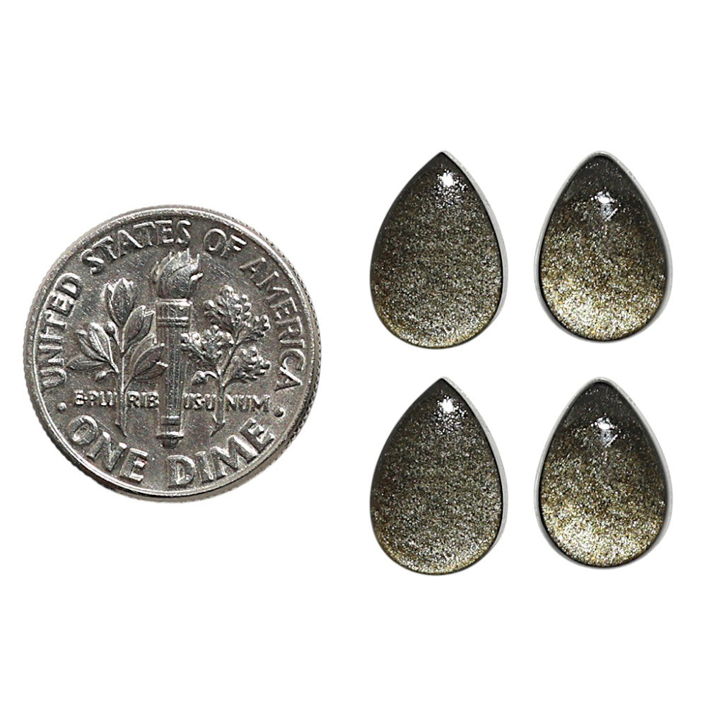 Natural Silver Obsidian 8x12x4 mm Pear Shape Polished Gemstone Set of 4 LS164-09358
