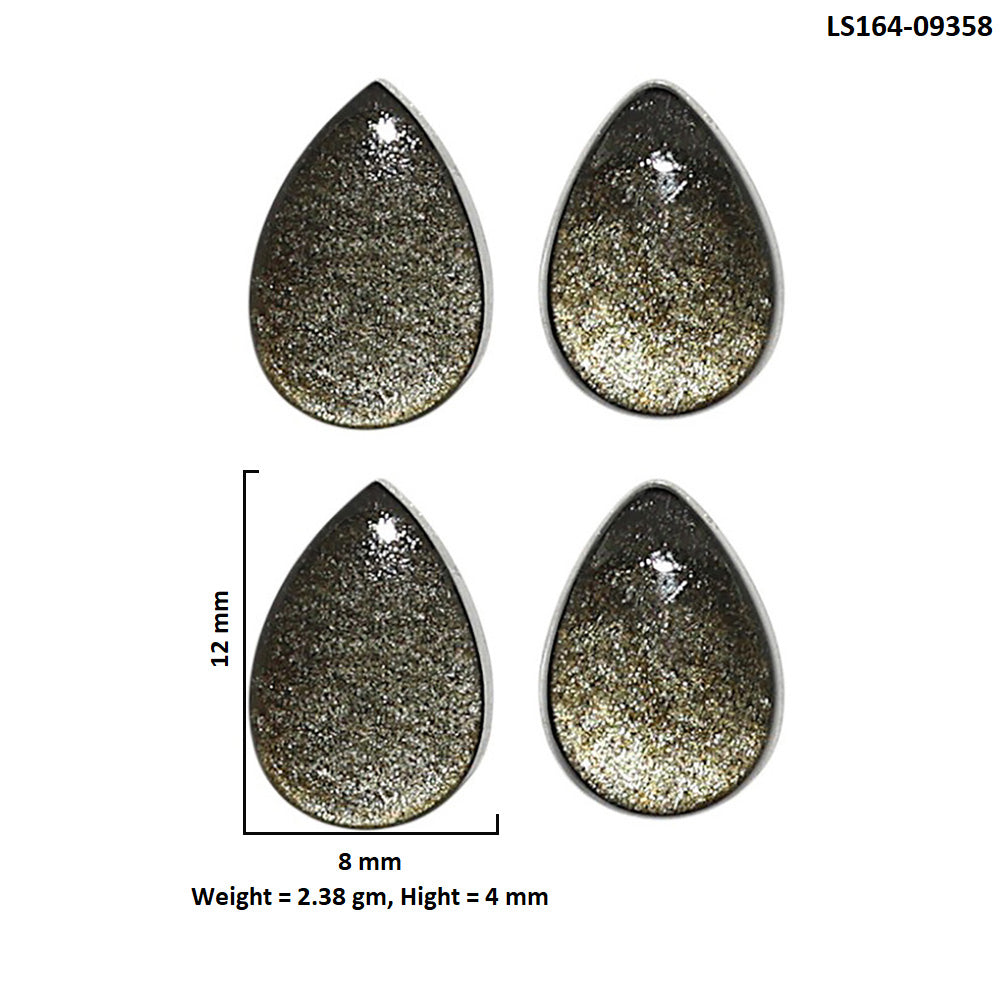 Natural Silver Obsidian 8x12x4 mm Pear Shape Polished Gemstone Set of 4 LS164-09358