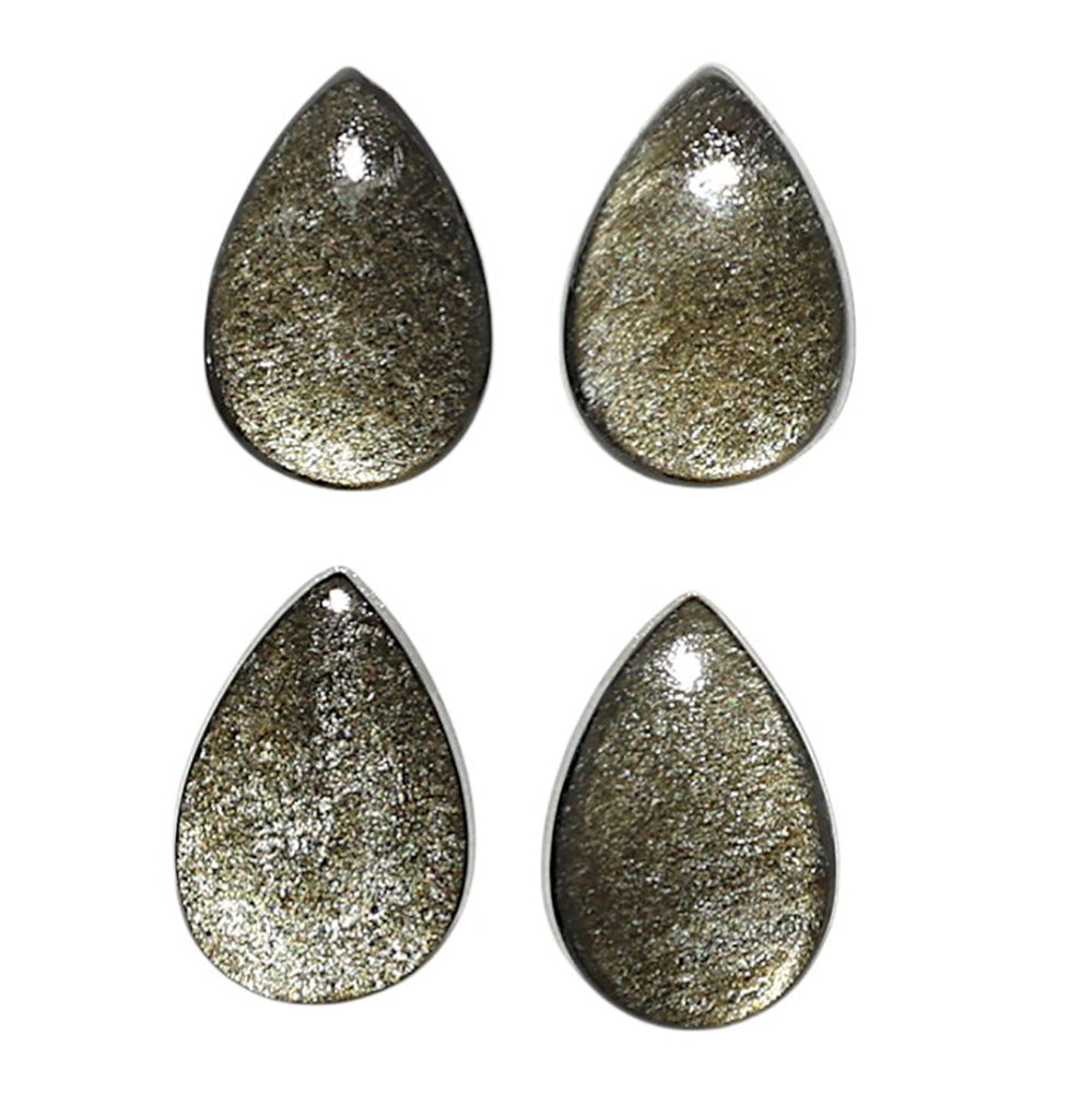Natural Silver Obsidian 8x12x3.5 mm Pear Shape Polished Gemstone Set of 4 LS164-09359