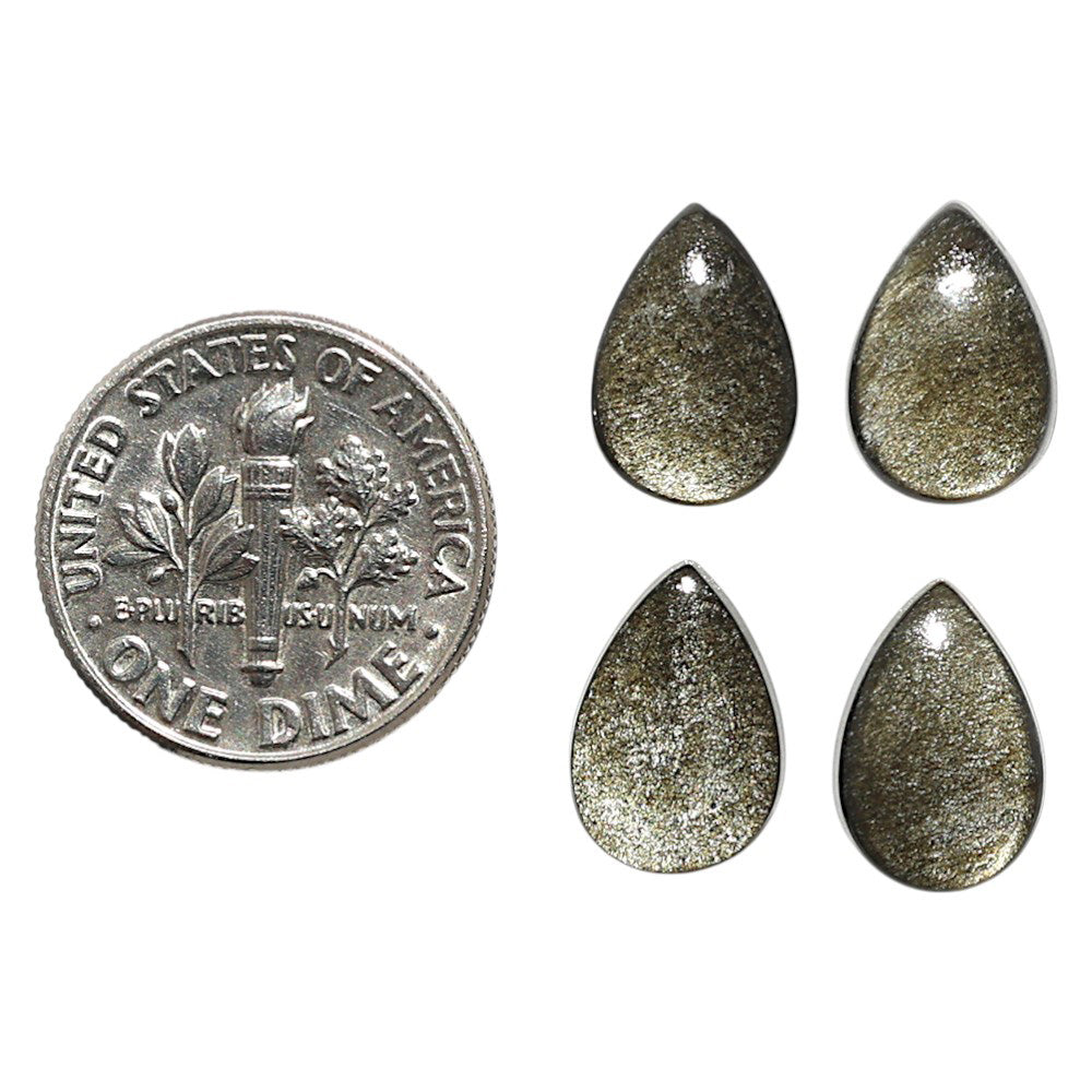 Natural Silver Obsidian 8x12x3.5 mm Pear Shape Polished Gemstone Set of 4 LS164-09359