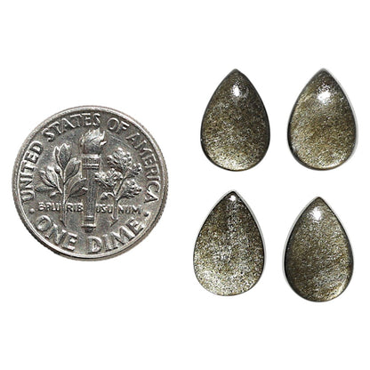 Natural Silver Obsidian 8x12x3.5 mm Pear Shape Polished Gemstone Set of 4 LS164-09359