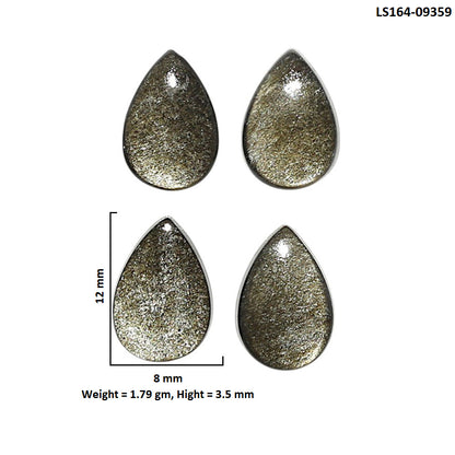 Natural Silver Obsidian 8x12x3.5 mm Pear Shape Polished Gemstone Set of 4 LS164-09359