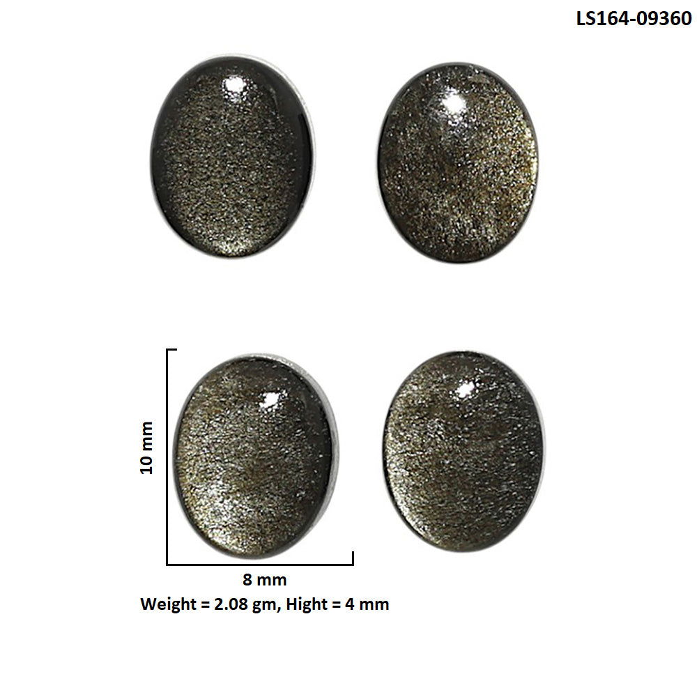 Natural Silver Obsidian 8x10x4 mm Oval Shape Polished Gemstone Set of 4 LS164-09360