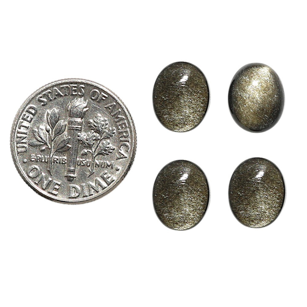 Natural Silver Obsidian 8x10x4 mm Oval Shape Polished Gemstone Set of 4 LS164-09361