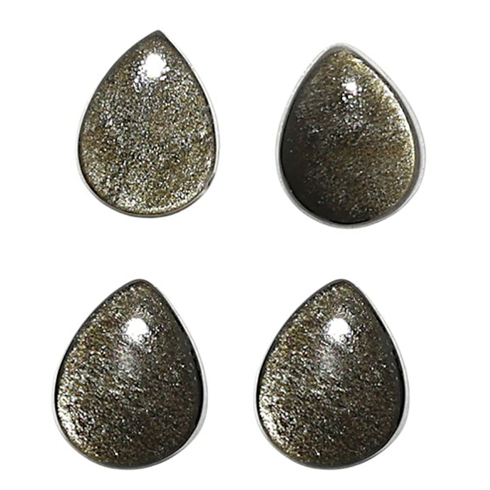 Natural Silver Obsidian 7x9x2.5 mm Pear Shape Polished Gemstone Set of 4 LS164-09362