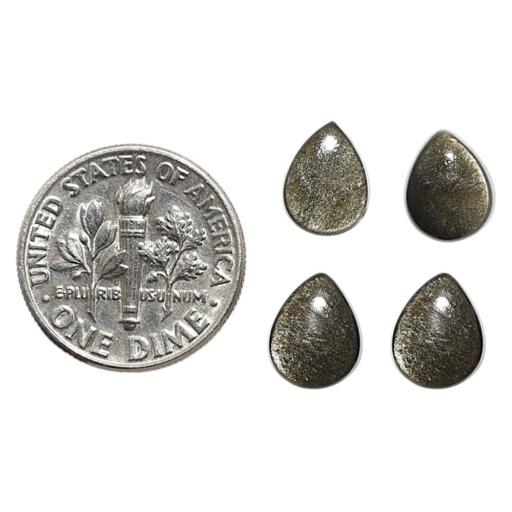 Natural Silver Obsidian 7x9x2.5 mm Pear Shape Polished Gemstone Set of 4 LS164-09362