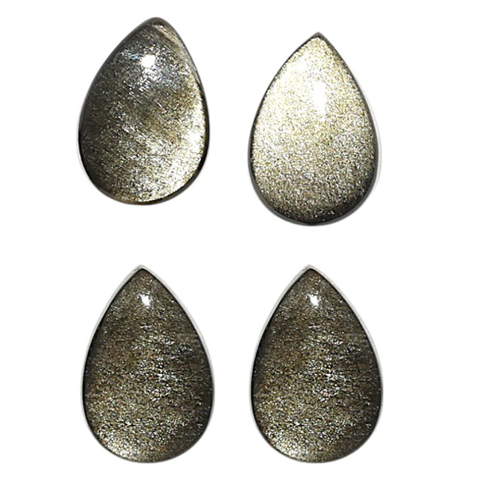 Natural Silver Obsidian 8x12x4 mm Pear Shape Polished Gemstone Set of 4 LS164-09363