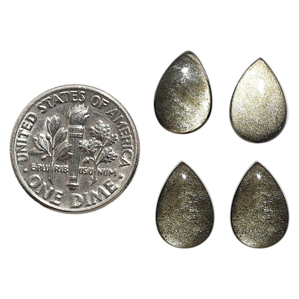 Natural Silver Obsidian 8x12x4 mm Pear Shape Polished Gemstone Set of 4 LS164-09363
