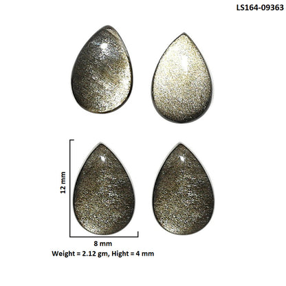 Natural Silver Obsidian 8x12x4 mm Pear Shape Polished Gemstone Set of 4 LS164-09363