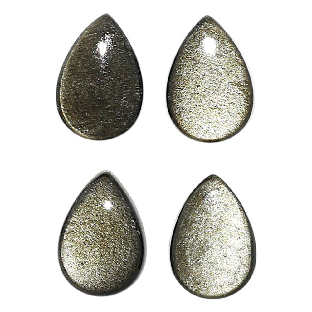 Natural Silver Obsidian 8x12x3.5 mm Pear Shape Polished Gemstone Set of 4 LS164-09364