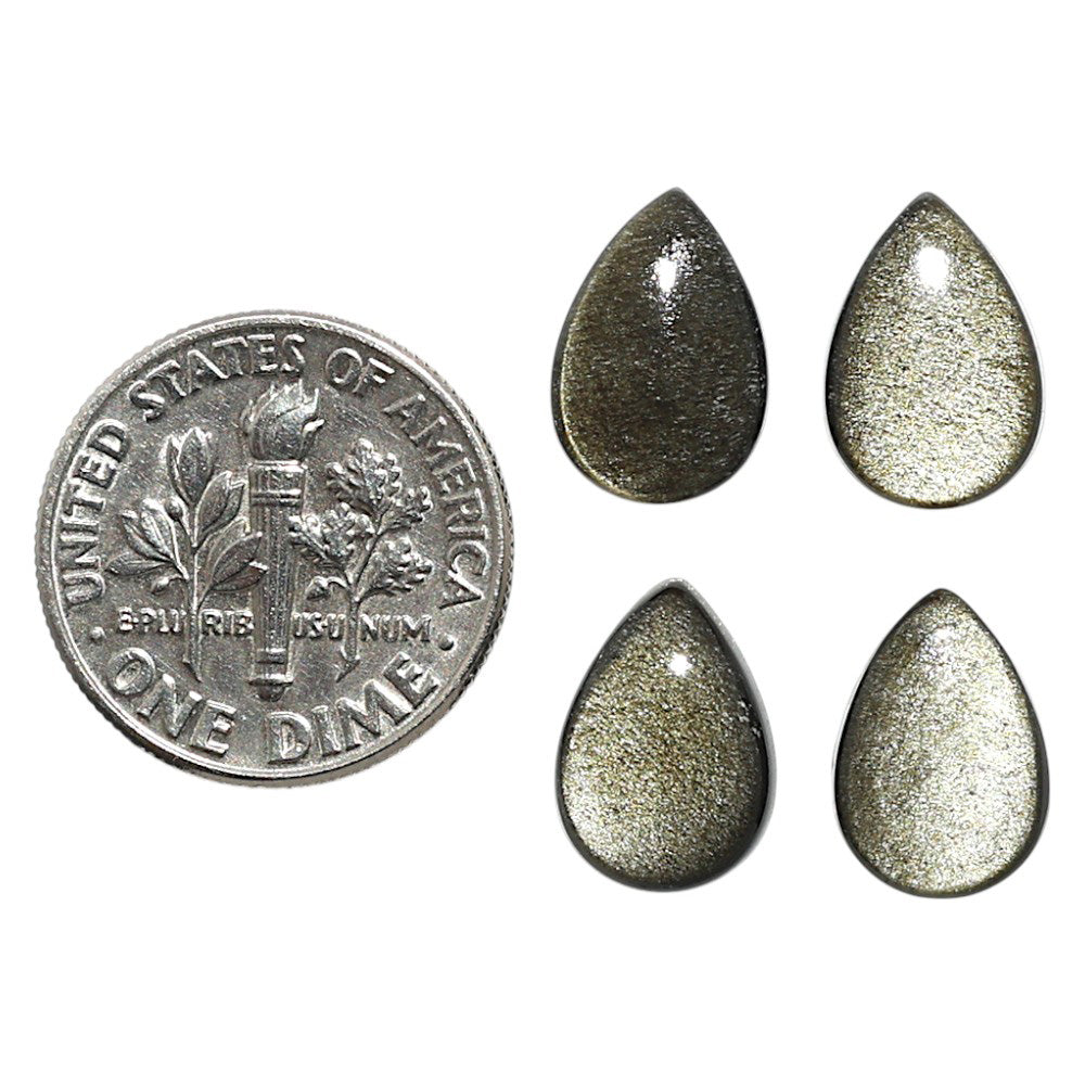 Natural Silver Obsidian 8x12x3.5 mm Pear Shape Polished Gemstone Set of 4 LS164-09364