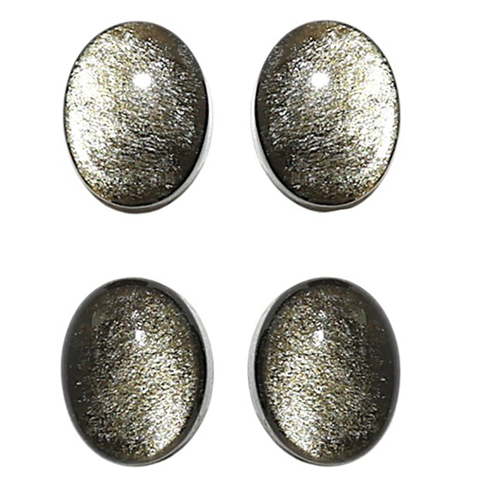 Natural Silver Obsidian 7x9x4 mm Oval Shape Polished Gemstone Set of 4 LS164-09365