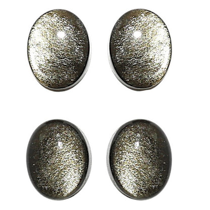 Natural Silver Obsidian 7x9x4 mm Oval Shape Polished Gemstone Set of 4 LS164-09365