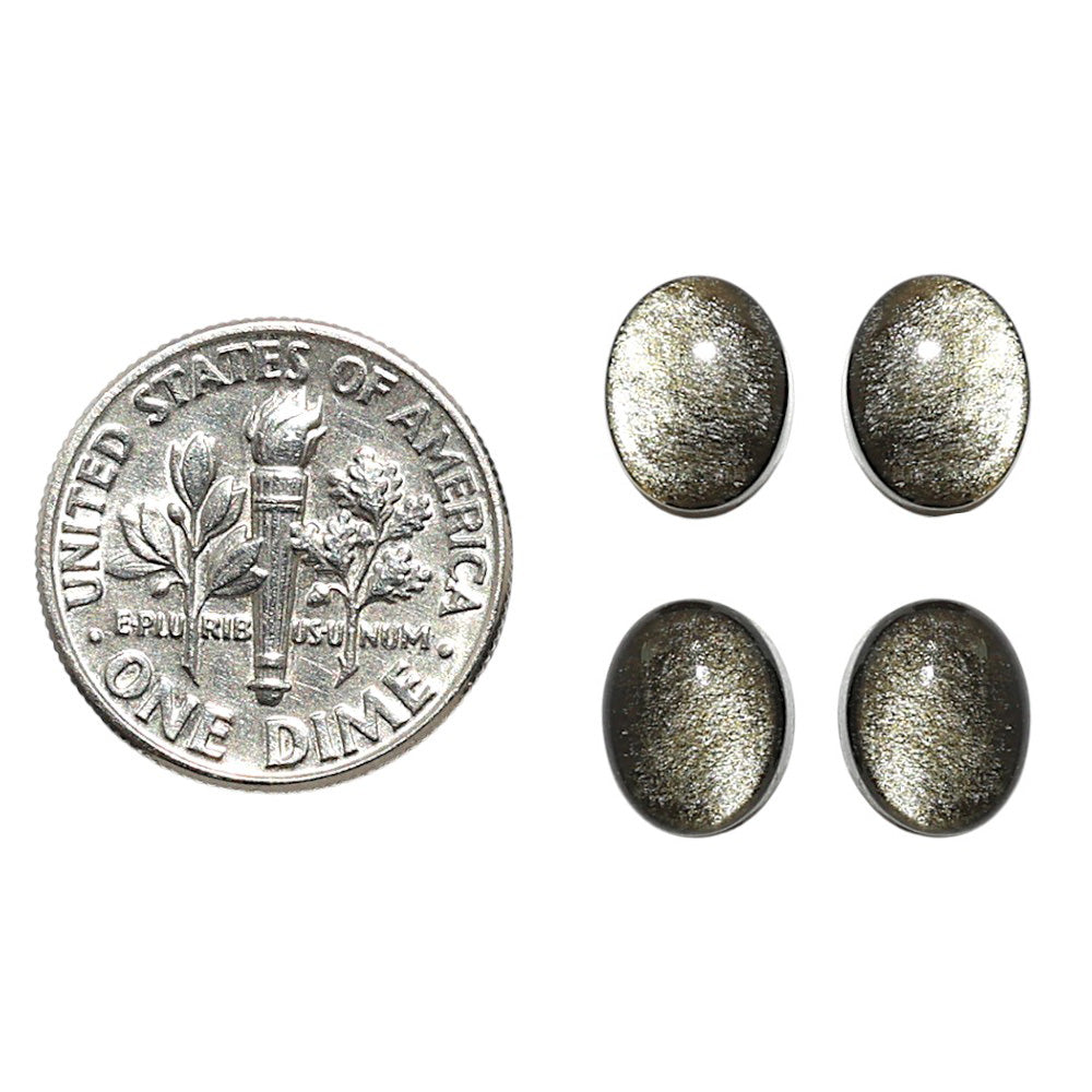 Natural Silver Obsidian 7x9x4 mm Oval Shape Polished Gemstone Set of 4 LS164-09365