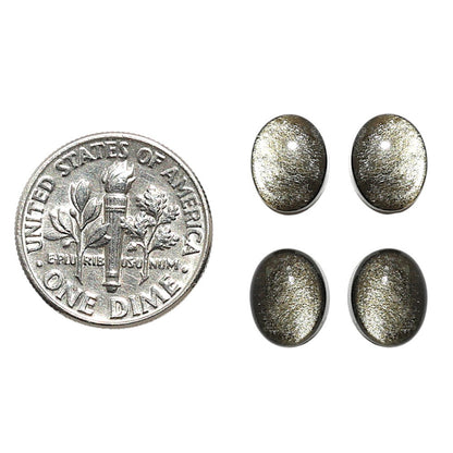 Natural Silver Obsidian 7x9x4 mm Oval Shape Polished Gemstone Set of 4 LS164-09365