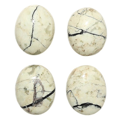 Natural Authentic White Buffalo Turquoise Nevada 8x10x4 mm Oval Shape Polished Gemstone Set of 4 LS165-09429