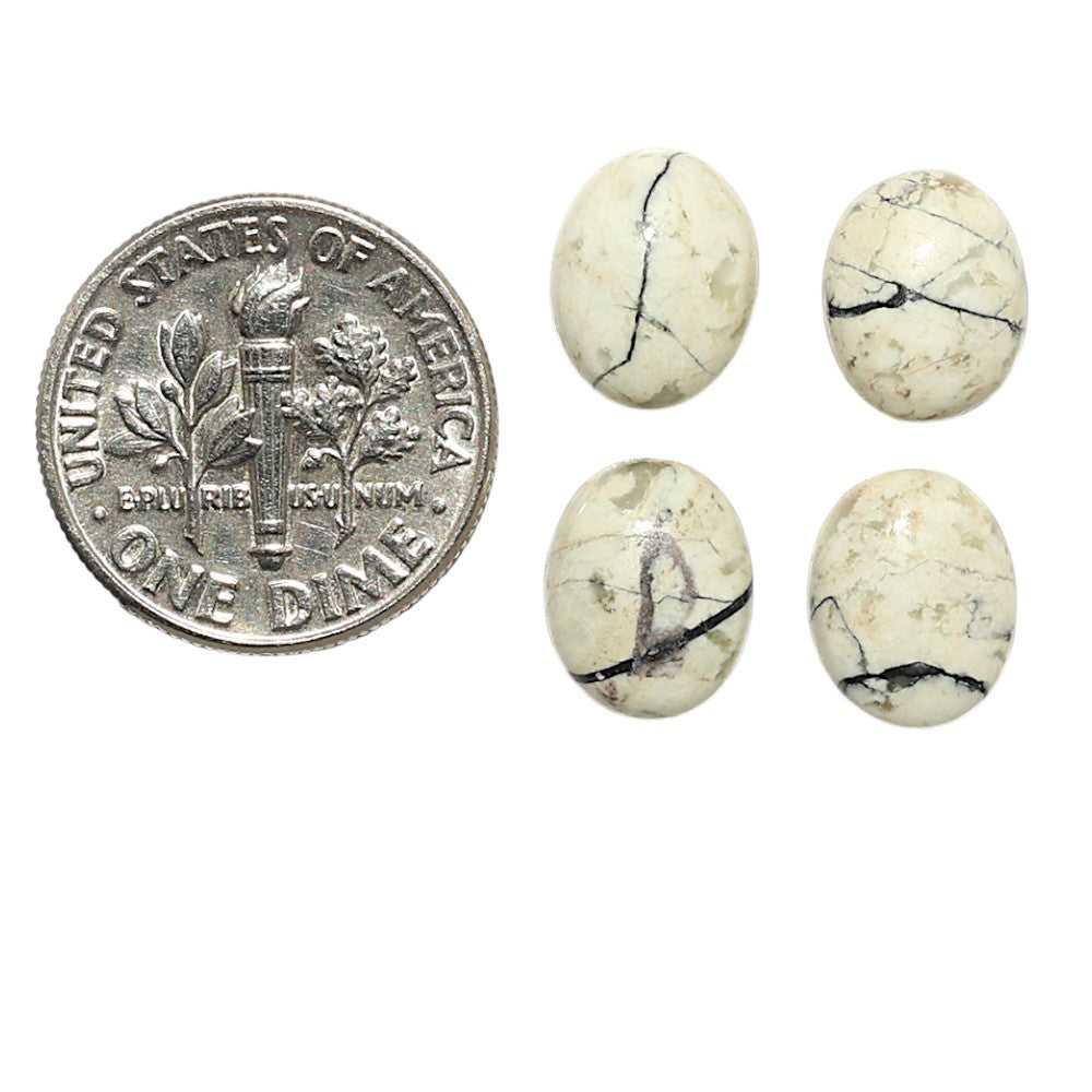 Natural Authentic White Buffalo Turquoise Nevada 8x10x4 mm Oval Shape Polished Gemstone Set of 4 LS165-09429